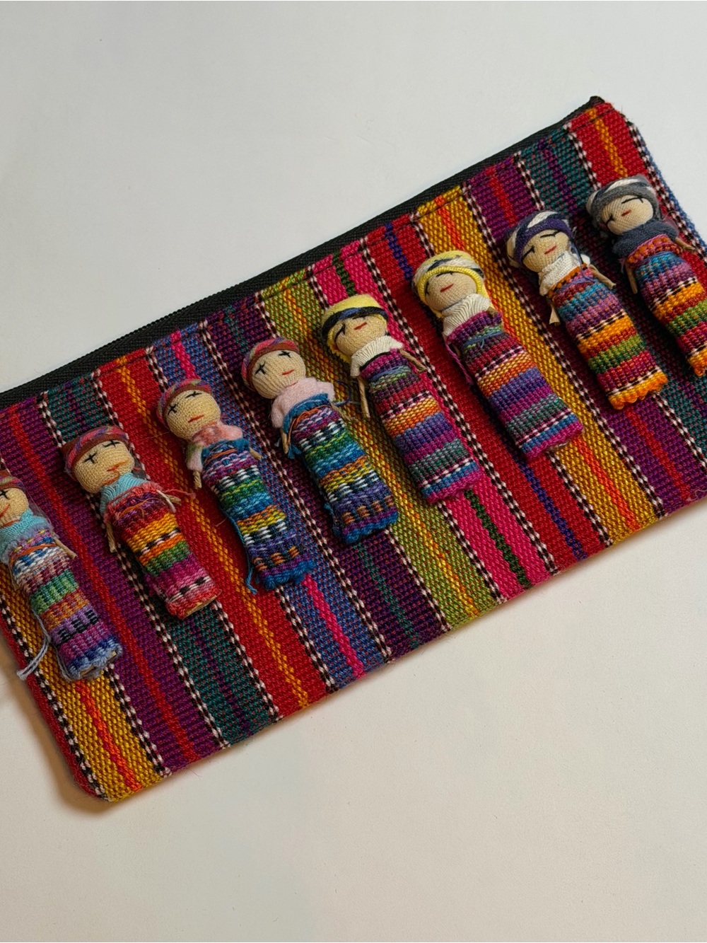 Guatemalan Worry Dolls Clutch Makeup Bag Zipp Bag Handmade Purse Colorful